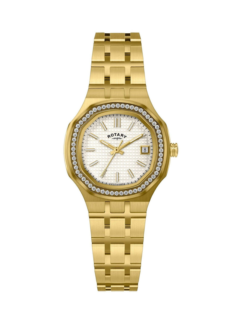 Rotary Brilliance gold PVD bracelet watch with crystals, UK version