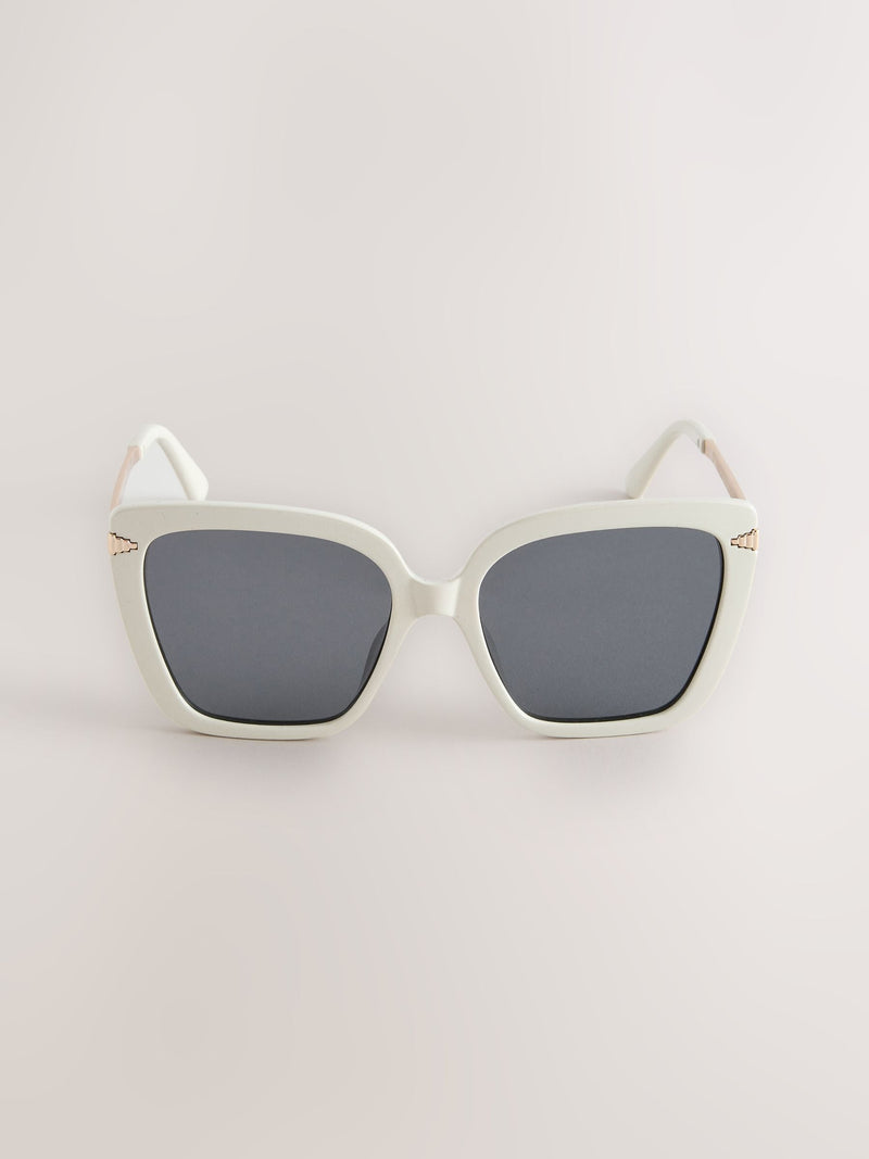 Bone square cat eye sunglasses with gold arms, UK version