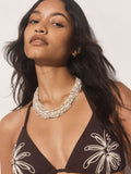 Statement necklace gold tone ecru beads - British product