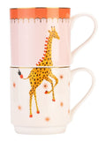 Yvonne Ellen pink giraffe stacking mugs set of 2 - British product