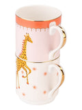 Yvonne Ellen pink giraffe stacking mugs set of 2 - British product