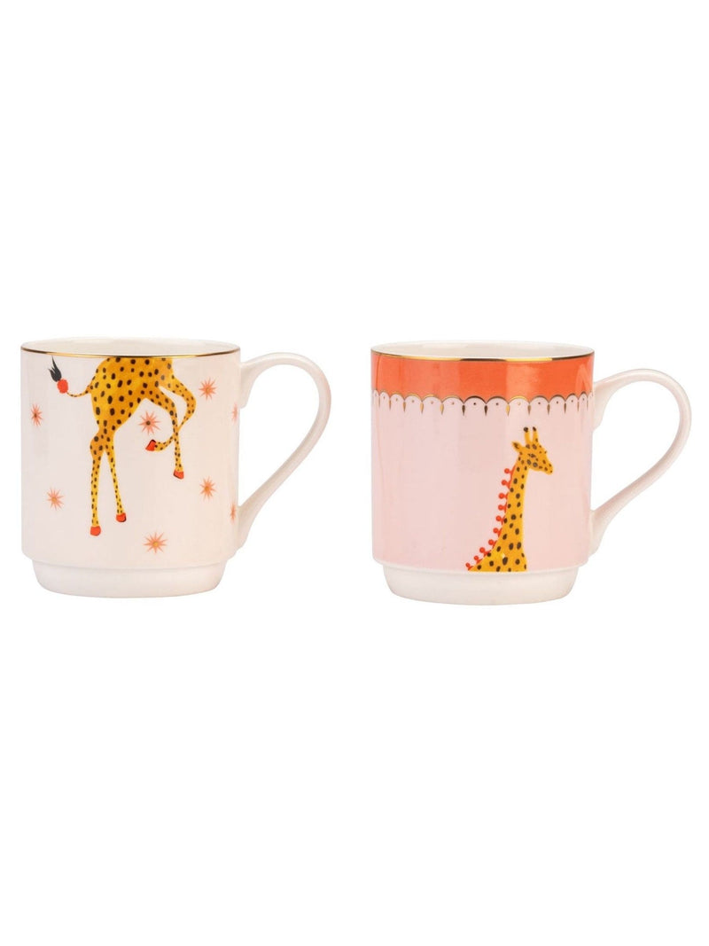 Yvonne Ellen pink giraffe stacking mugs set of 2 - British product