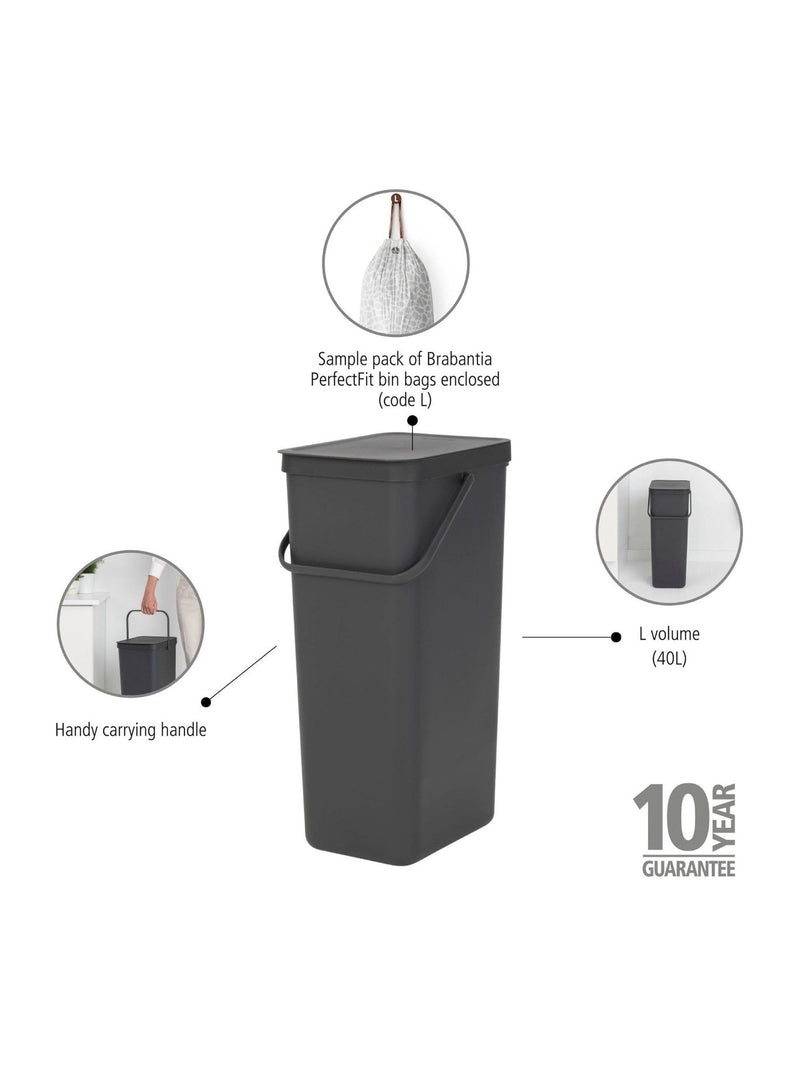 Brabantia Grey recycle bin 40L - British product