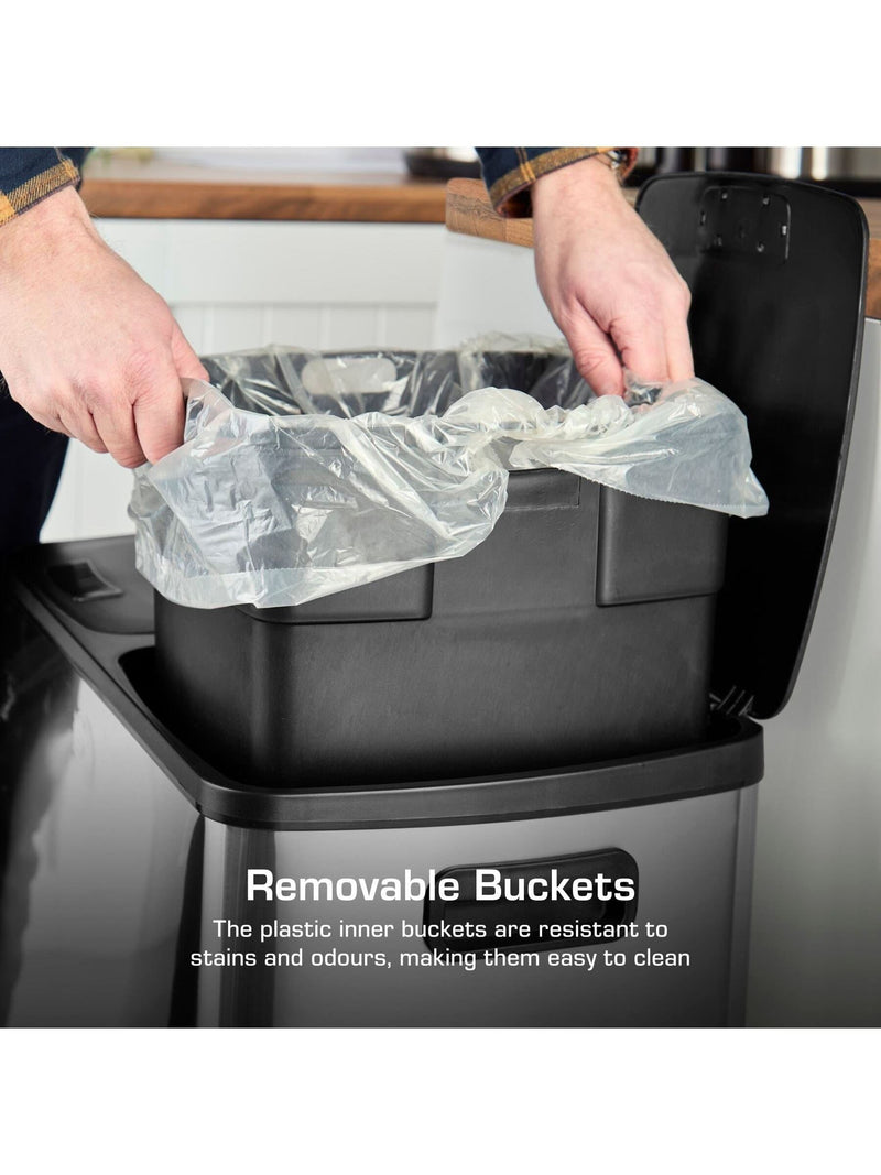 Swan stainless steel 60L recycling bin with 2x30L compartments (British brand)