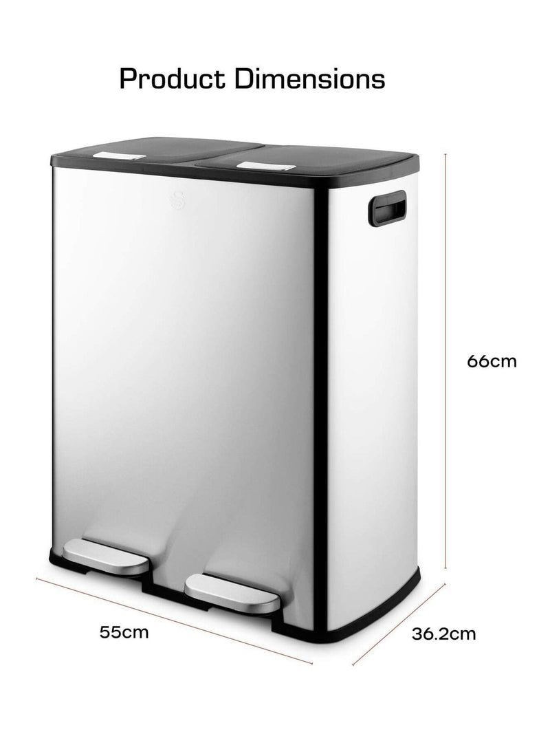 Swan stainless steel 60L recycling bin with 2x30L compartments (British brand)