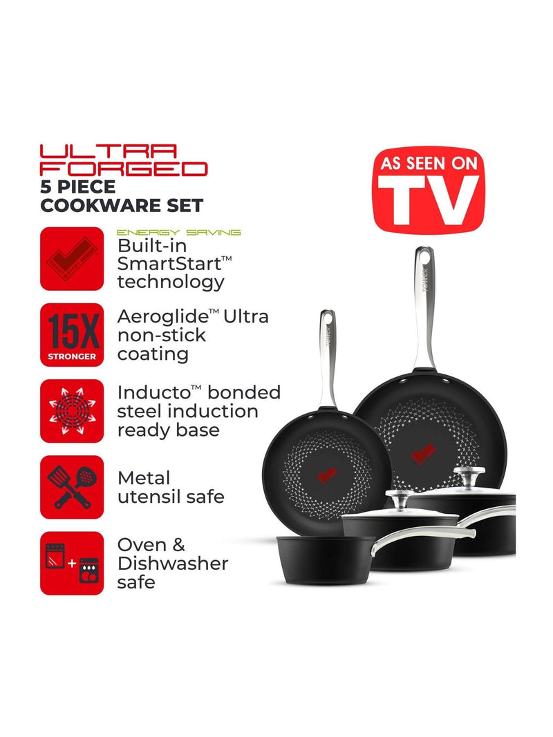 Tower Black Smart Start Ultra Forged 5 Piece Cookware Set (British brand)