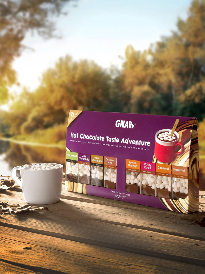 Gnaw hot chocolate spoon gift set with eight flavours, UK version
