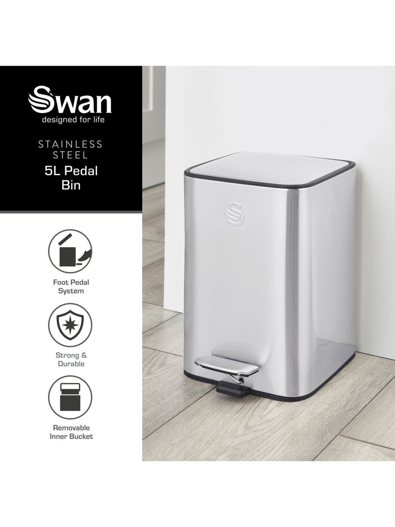 Swan stainless steel compact pedal bin 5L (British brand)