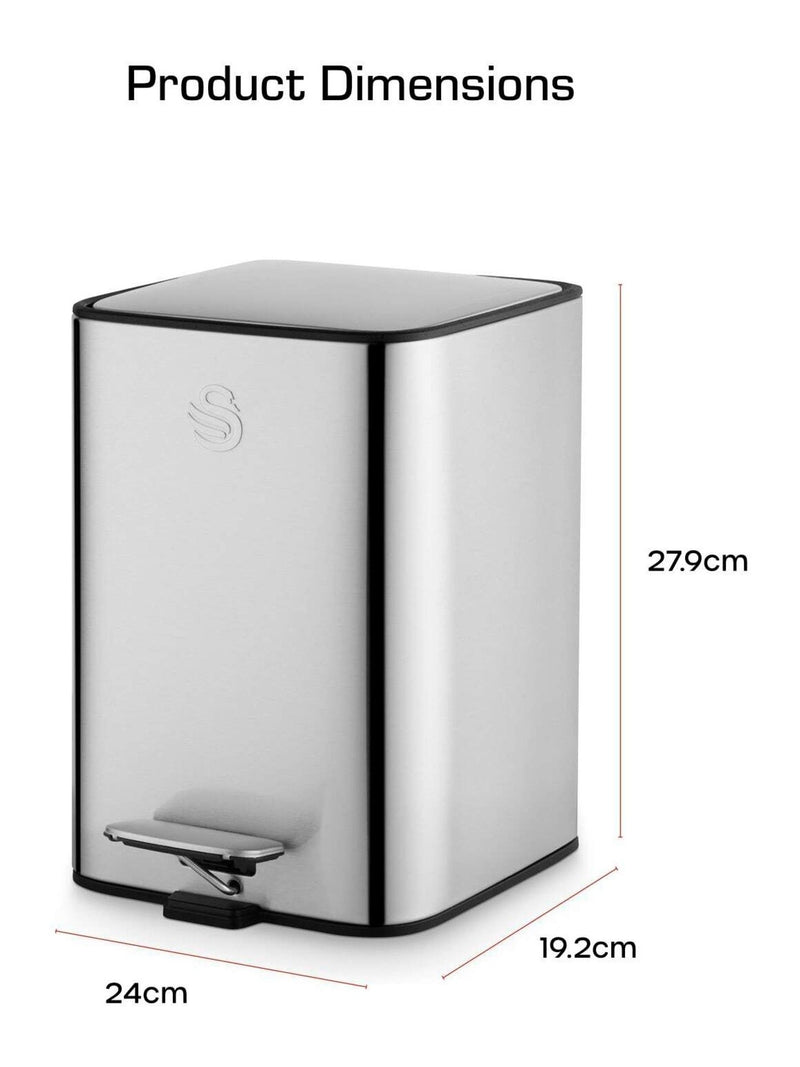 Swan stainless steel compact pedal bin 5L (British brand)