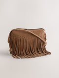 Tan leather fringe cross body bag 15x21cm, UK version