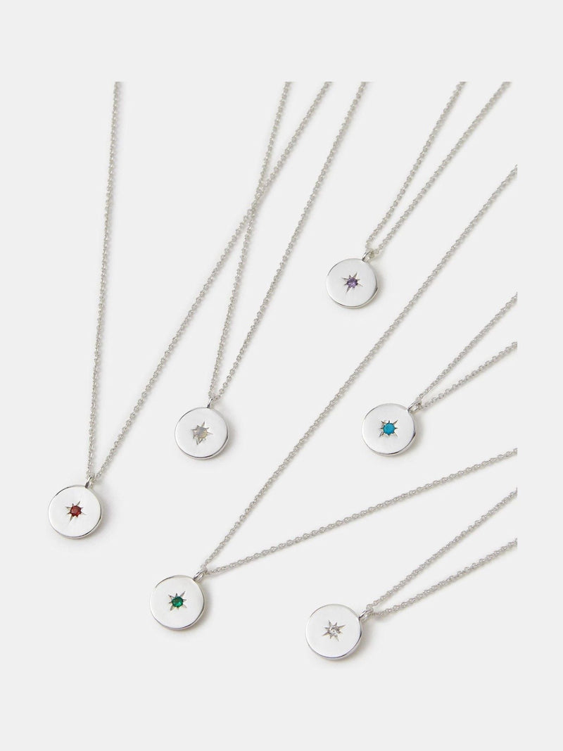 Accessorize Silver Sterling Birthstone Disc Pendant Necklace