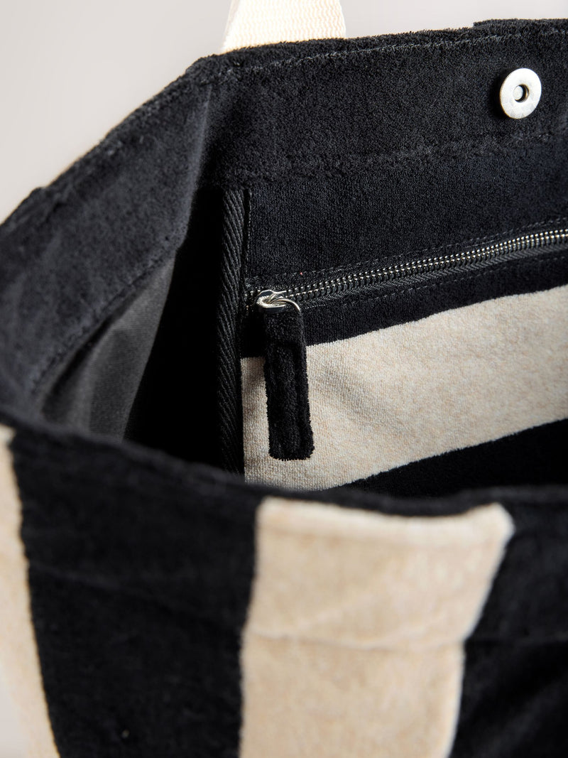 self. towelling shoulder tote bag black white (British brand)