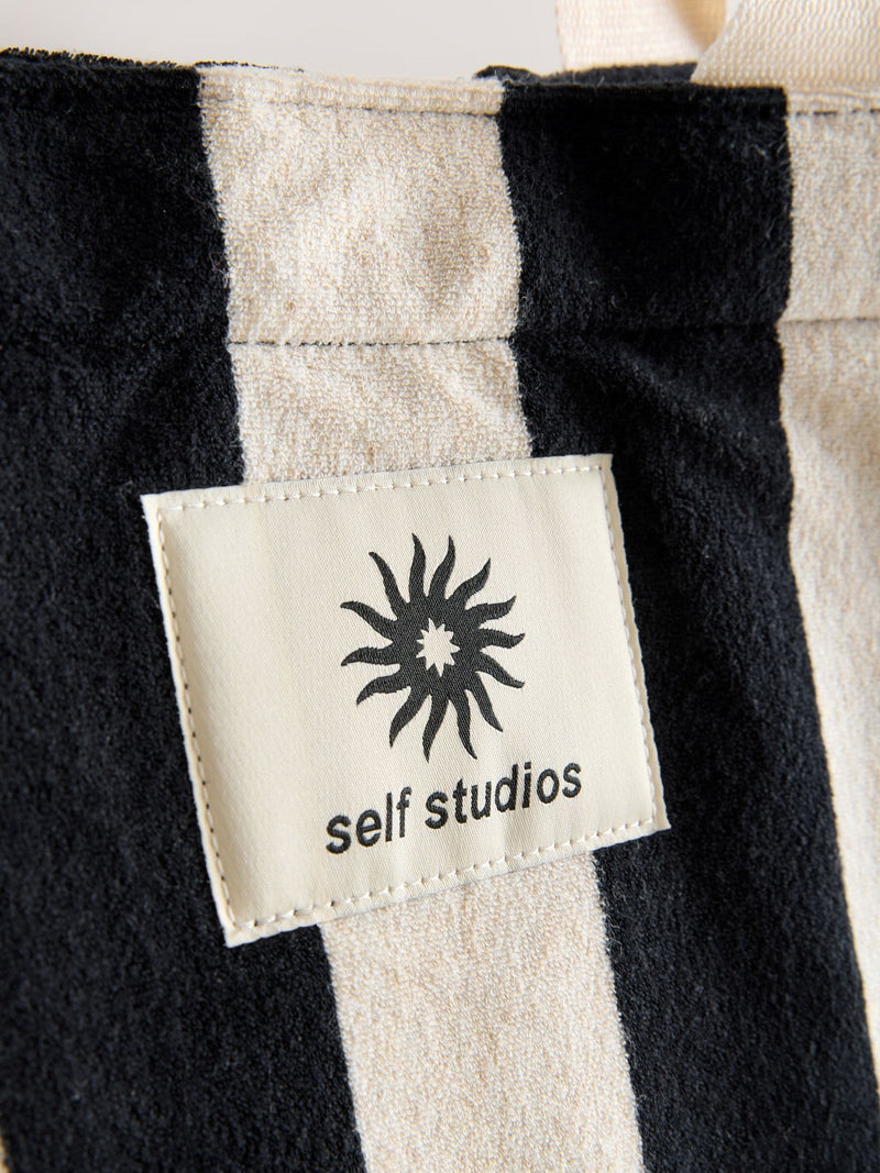 self. towelling shoulder tote bag black white (British brand)