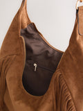 Tan brown suedette fringe shoulder bag 42x40x14cm (British brand)