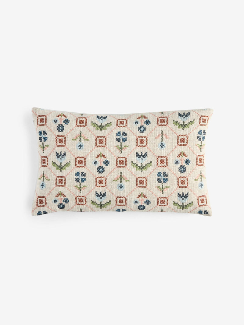 Orange floral cross stitch cushion 30x50cm (British brand)