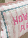 Embroidered slogan cushion pink striped 50x30cm, imported from the UK