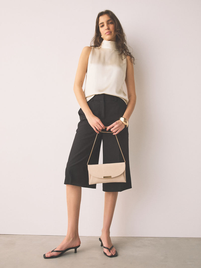Nude clutch bag crossbody with chain strap, recycled polyester - British product