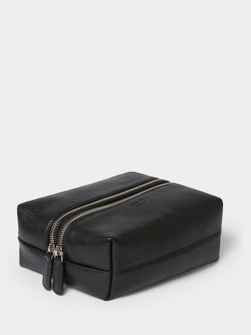 Osprey London black leather washbag small double zip (British brand)