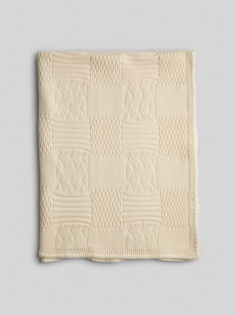 JoJo Maman Bébé cream patchwork knitted blanket 90x70cm, UK version