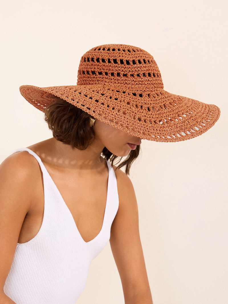 Friends Like These orange openwork floppy beach hat (British brand)