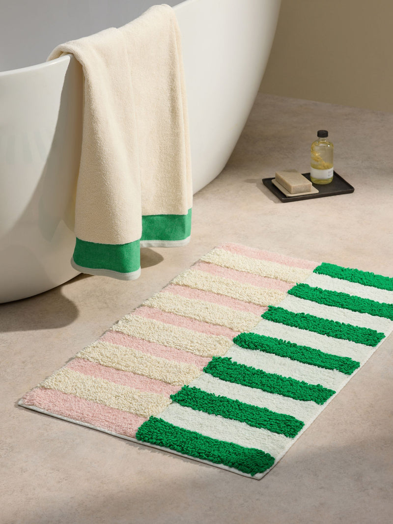 MADE.COM pink green stripe bath mat 50x80cm, imported from the UK