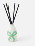 Oliver Bonas cream green striped ceramic reed diffuser, imported from the UK