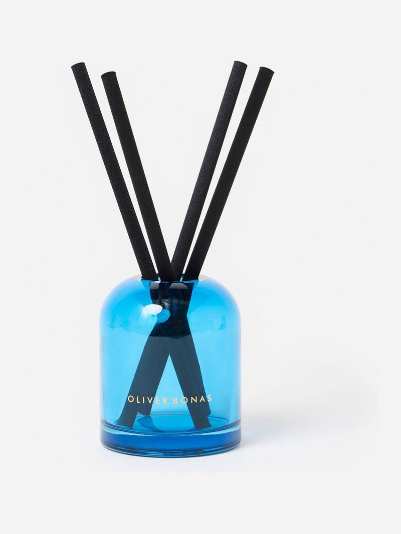 Oliver Bonas Blue Raya Honeyed Fig reed diffuser, imported from the UK