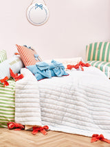 Next Oliver Bonas Blue Stripe & Bows Reversible Quilted Bedspread- Buy online at McGrocer