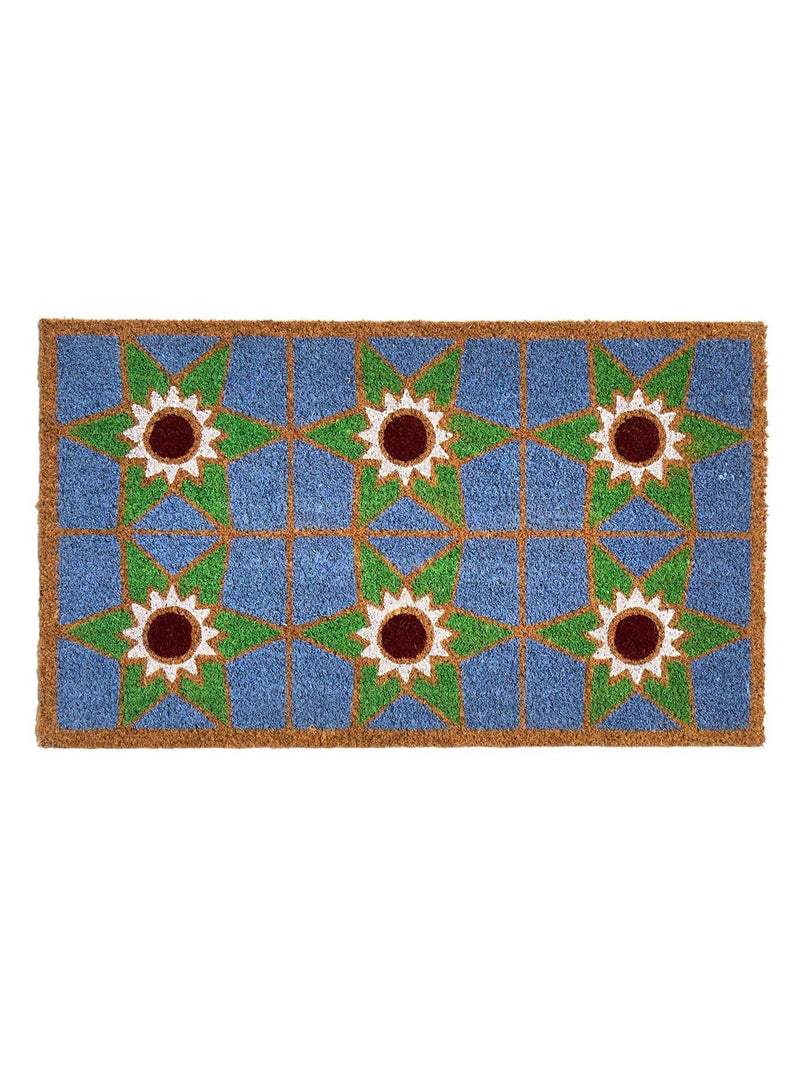 Oliver Bonas multi blue star tile doormat, imported from the UK