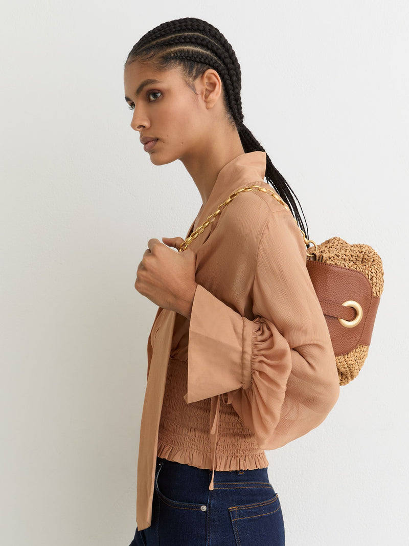 Reiss Natural Lori raffia-effect leather shoulder bag, imported from the UK