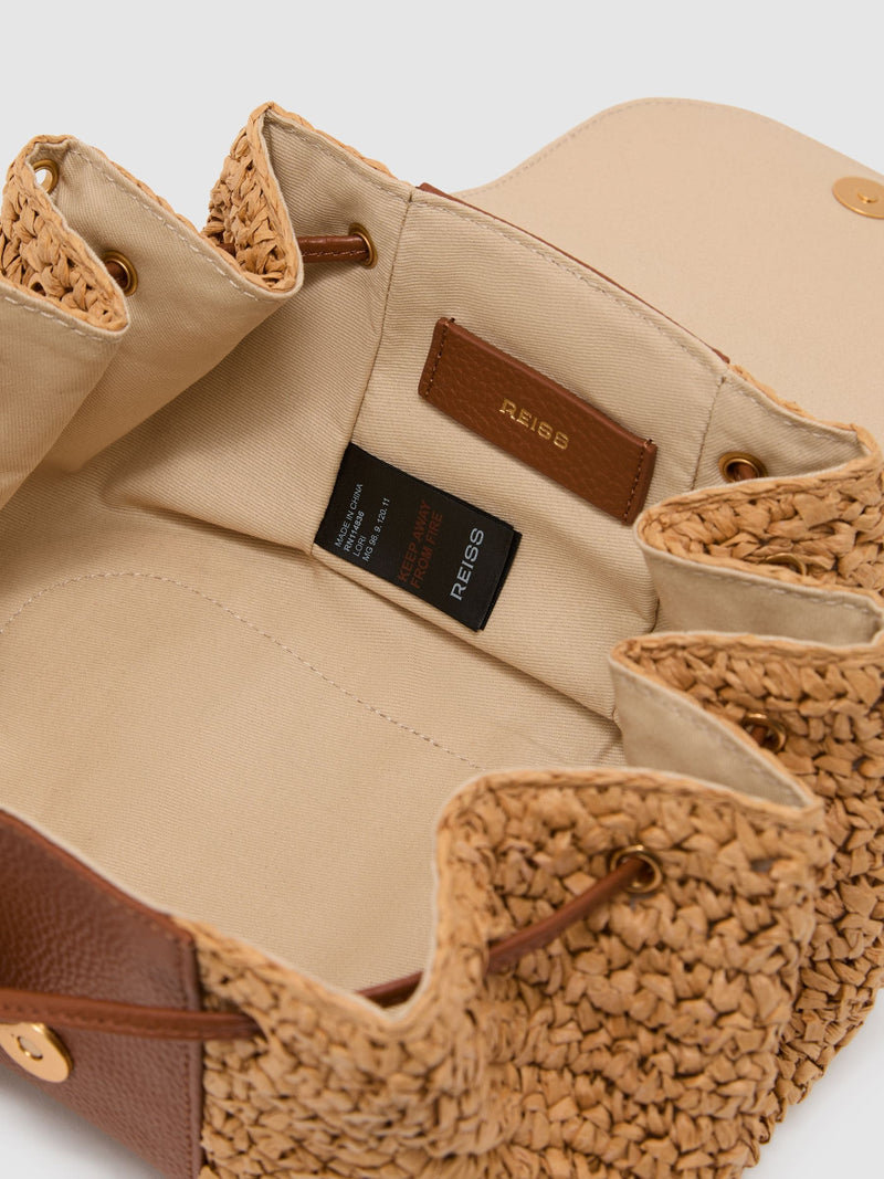 Reiss Natural Lori raffia-effect leather shoulder bag, imported from the UK