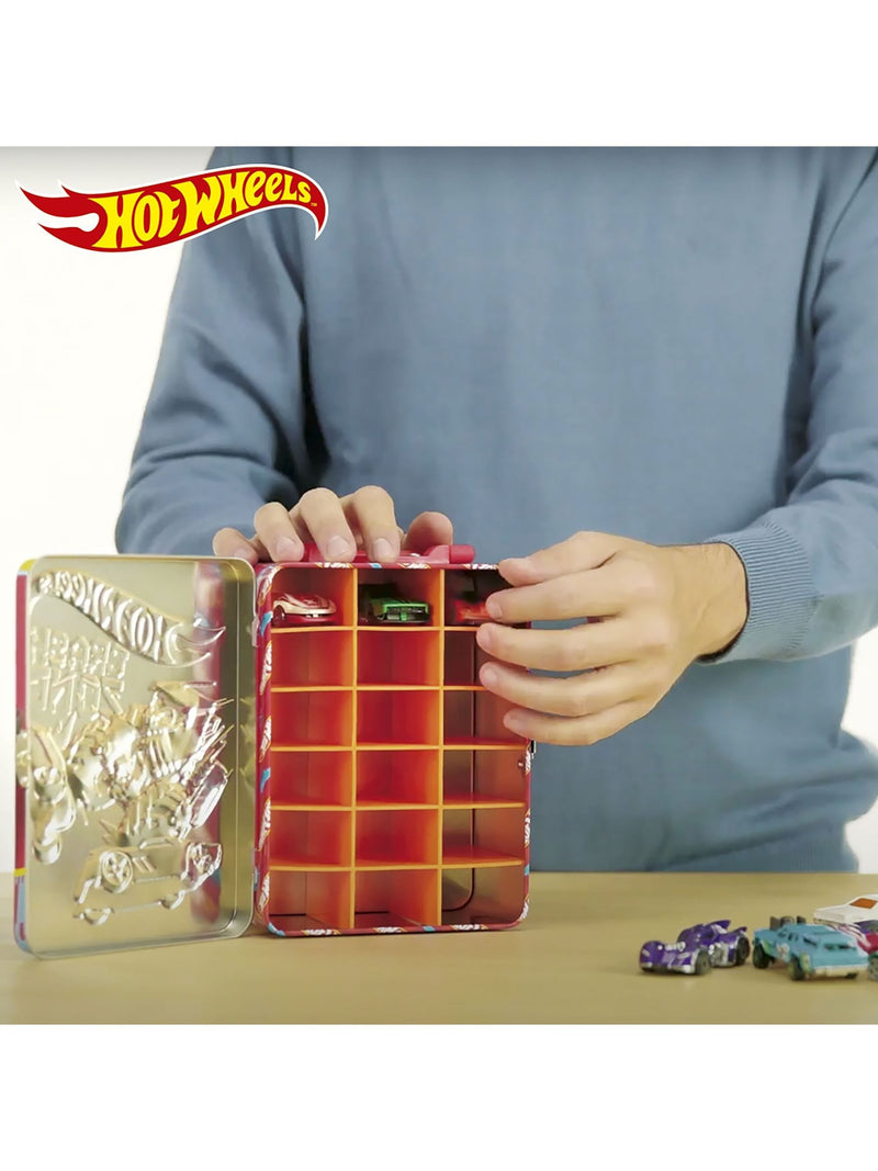 Hot Wheels tin car storage case with 18 compartments, UK version