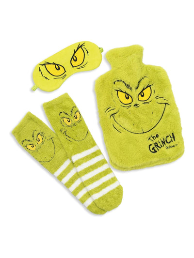 Next Vanilla Underground Grinch Character Hot Water Bottle Set with Eye Mask and Socks- Buy online at McGrocer