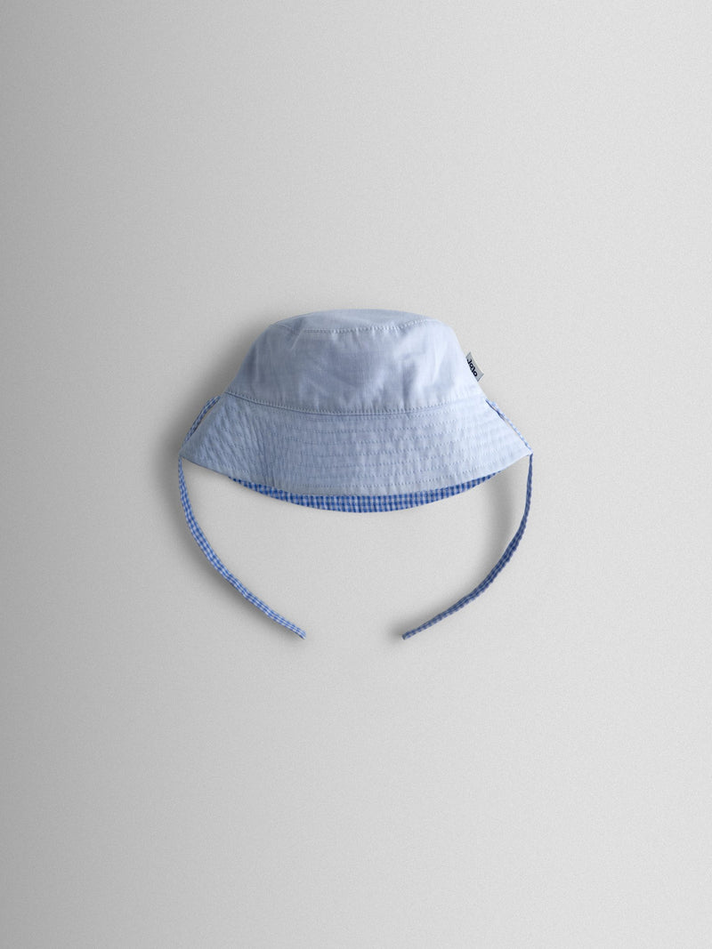 JoJo Maman Bébé light blue gingham reversible bucket hat (British brand)