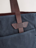 Navy waxed canvas utility tote bag with leather straps - British product