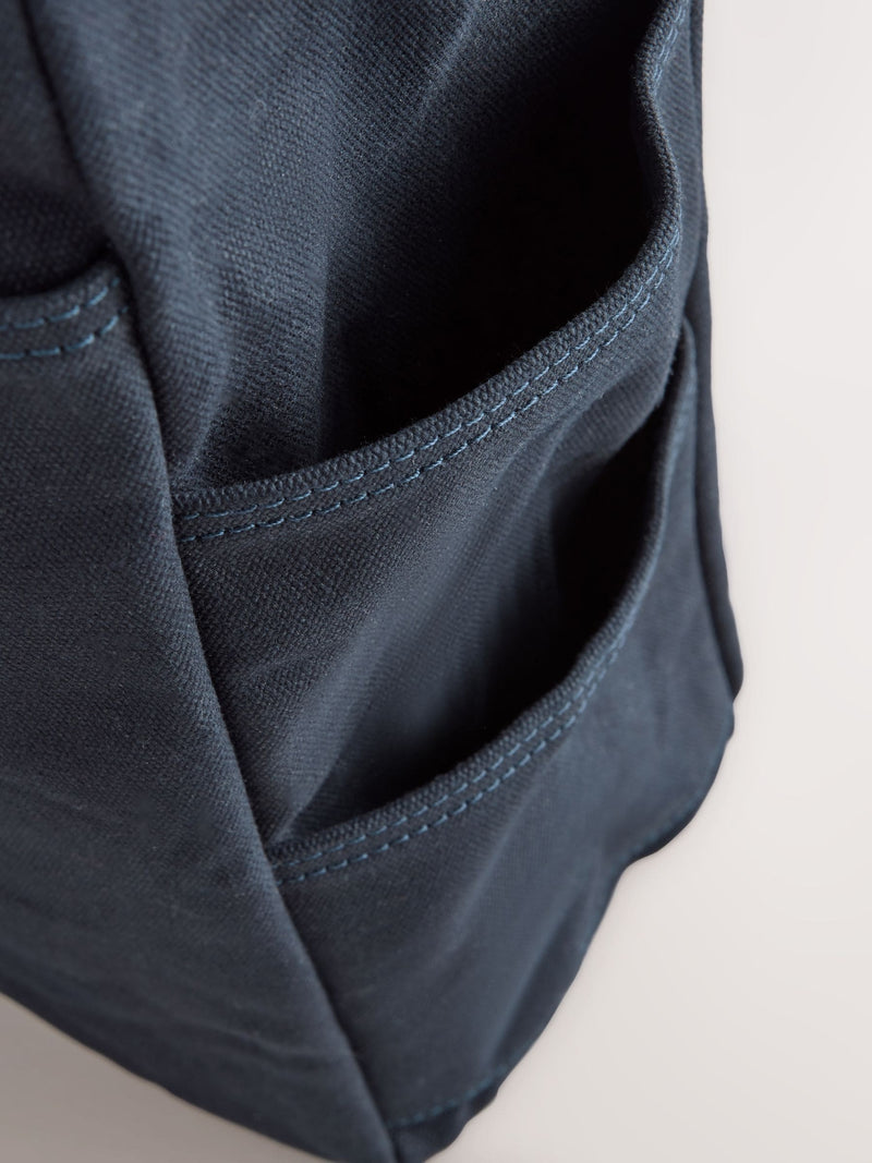 Navy waxed canvas utility tote bag with leather straps - British product