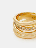 14k Gold Plated Molten Stack Ring with Pavé Diamantés