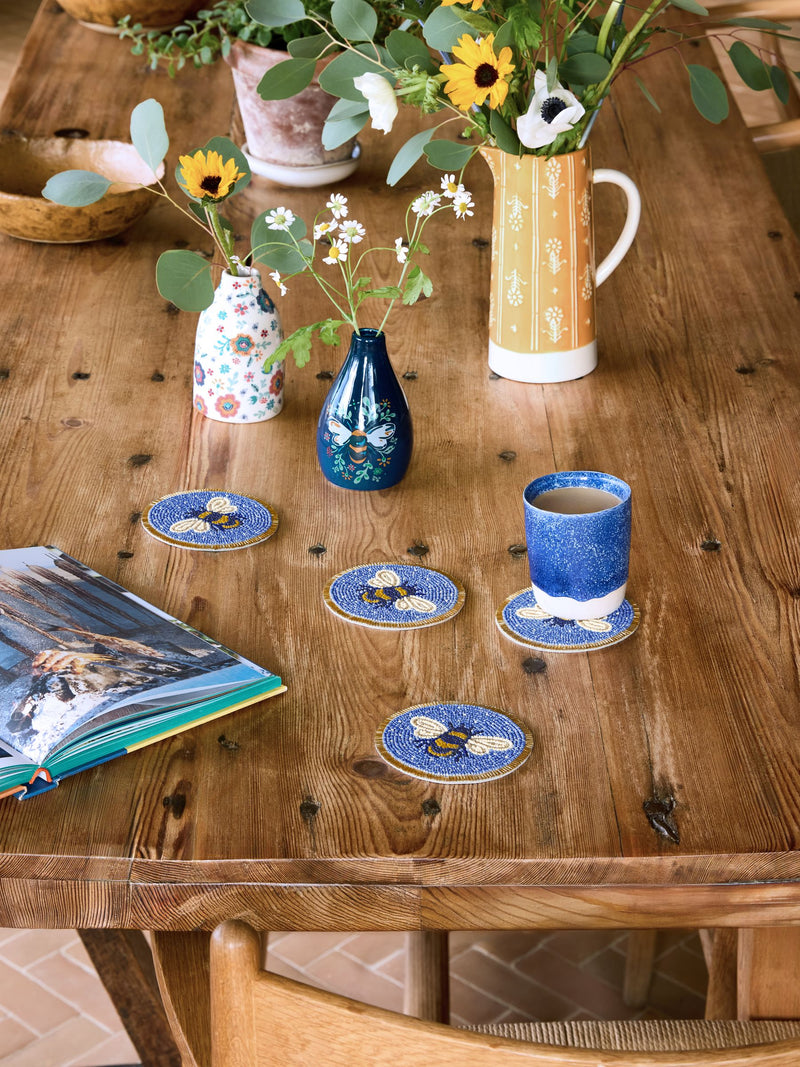 FatFace blue glass beaded coasters set of 4 (British brand)
