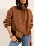 Friends Like These chocolate brown suede clutch bag, UK version