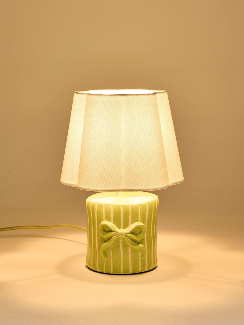 Oliver Bonas green bow striped ceramic table lamp 26.5cm - British product