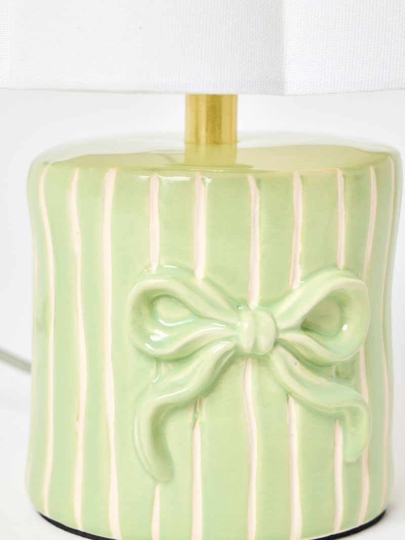 Oliver Bonas green bow striped ceramic table lamp 26.5cm - British product