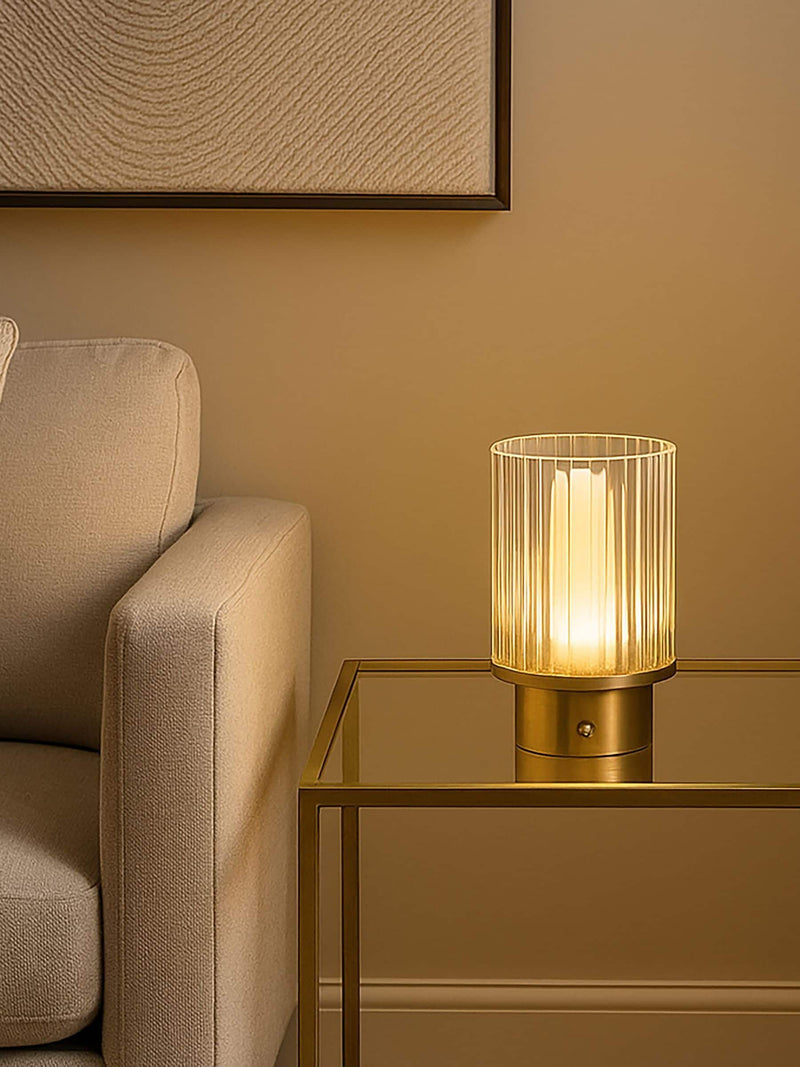 Searchlight brass glass rechargeable lamp, UK version