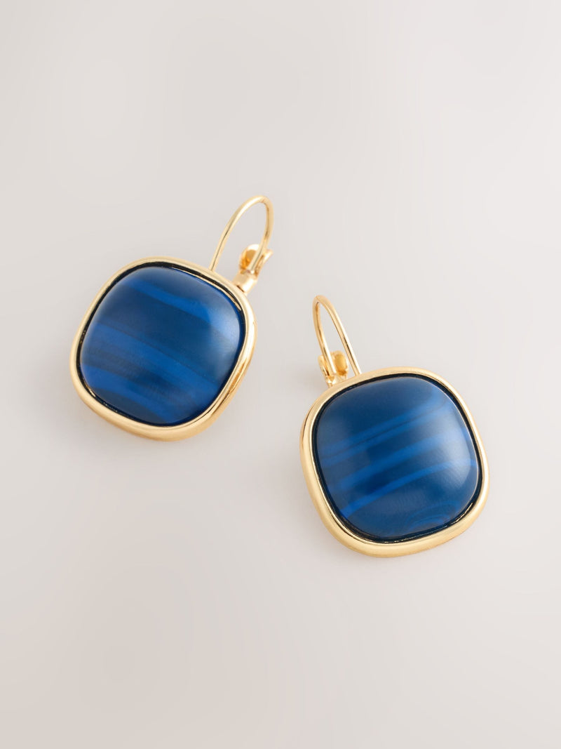 Blue resin pull through earrings (British brand)