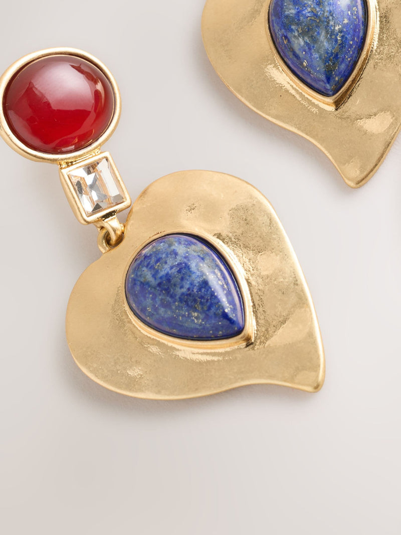 Gold tone hammered resin heart drop earrings (British brand)