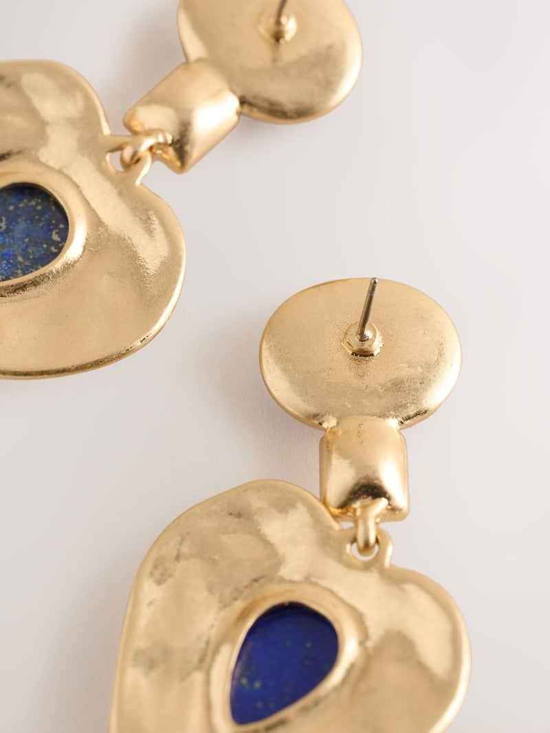 Gold tone hammered resin heart drop earrings (British brand)