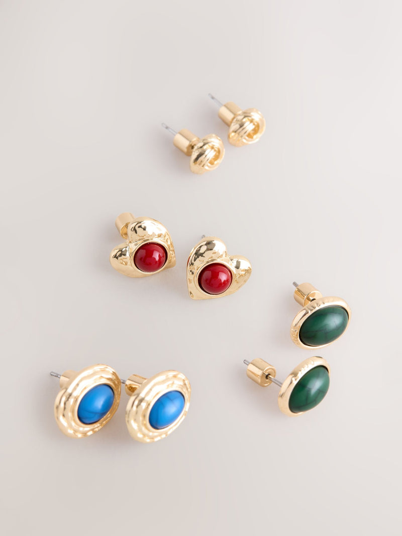 Gold tone multicolour stud and hoop earrings 6 pack (British brand)