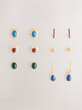 Gold tone multicolour stud and hoop earrings 6 pack (British brand)
