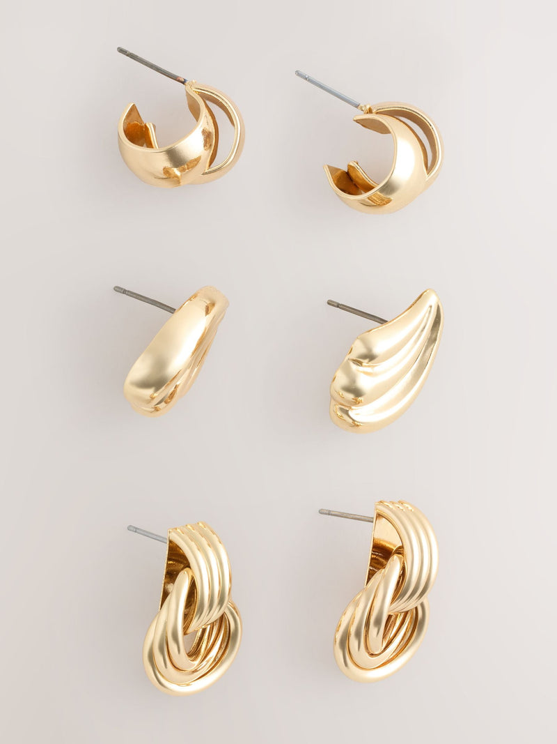 Gold tone knot stud earrings 3 pack (British brand)