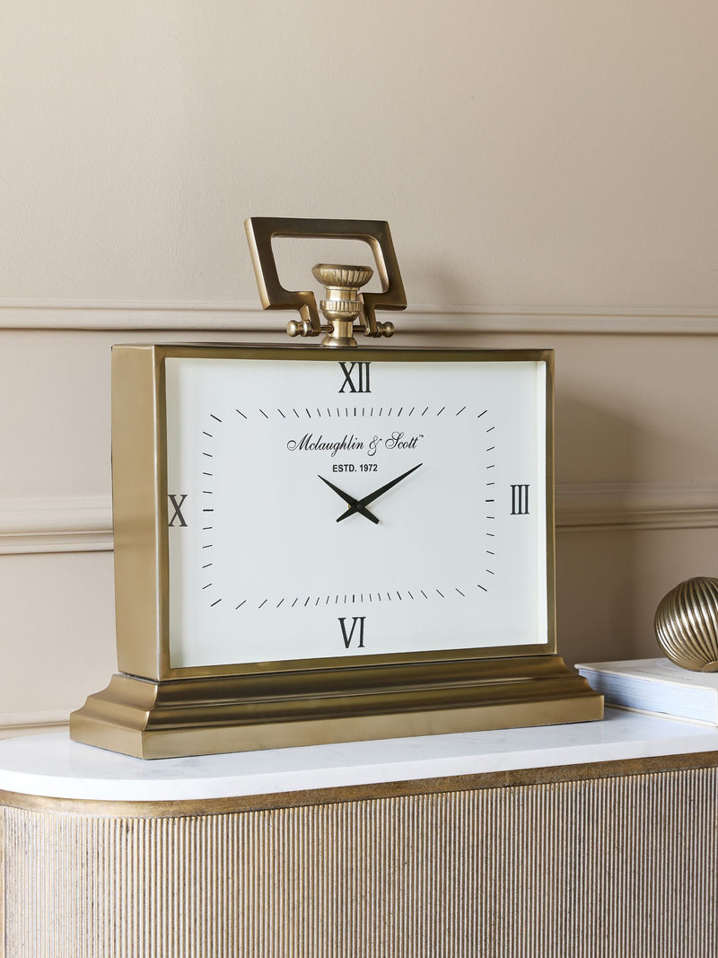 Libra Interiors mantel clock brass Latham large, imported from the UK