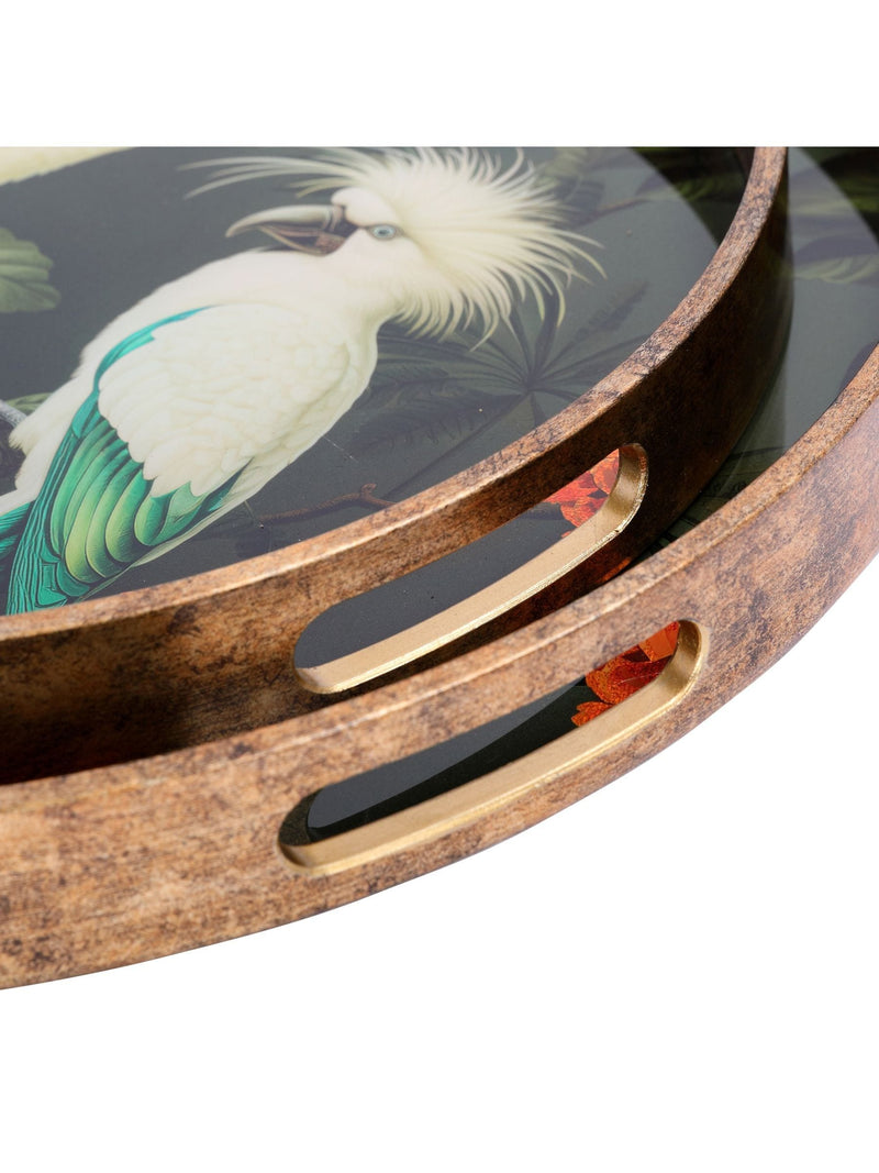 Libra Interiors decorative tray set green tropical birds 45cm, imported from the UK